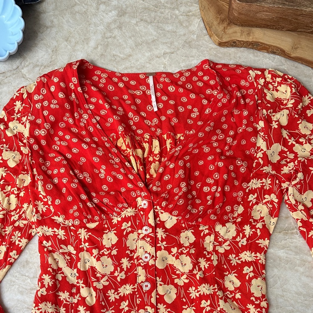 Zara Red and Cream Floral Top